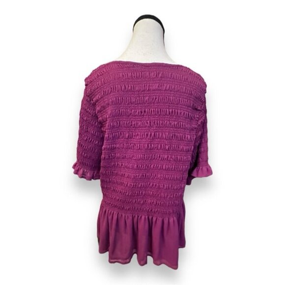 Women’s torrid 3 Beet Red Boat Neck Peplum Chiffon Smocked Top 22 24 3X XXXL 3XL - Picture 5 of 14